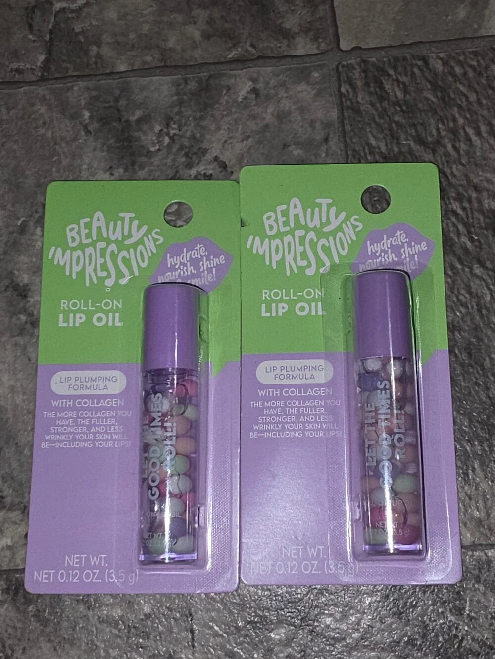 2 x Beauty Impressions Roll-On Lip Oil - Lip Plumping Formula- Collagen